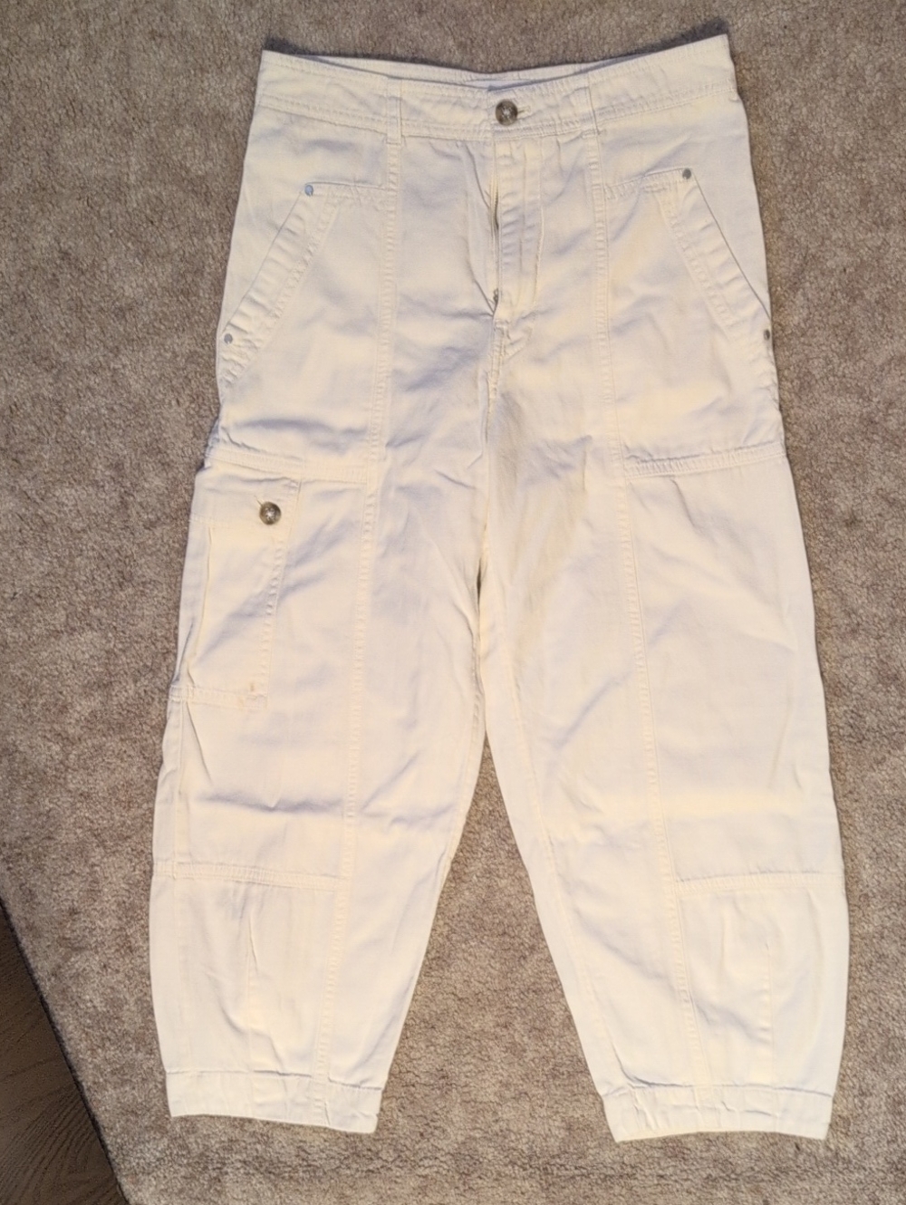 Anthropologie Barrel Leg Cream Utility Cargo Trousers